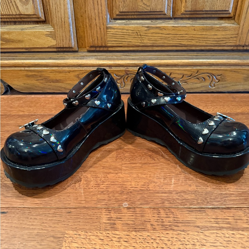 Black Platform Mary Janes Shoes with Spider Web Detail - Picture 7 of 10